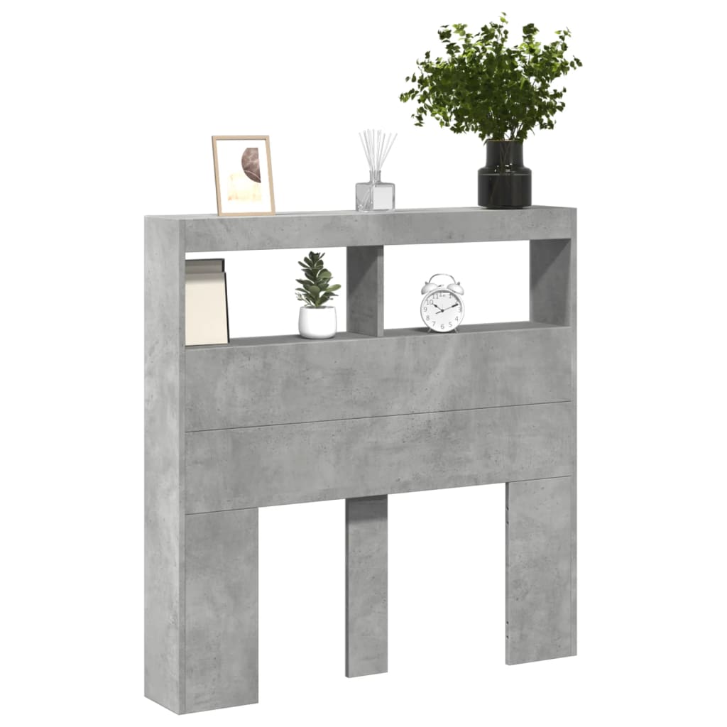 Headboard Cabinet with LED Concrete Grey 100x17x102 cm