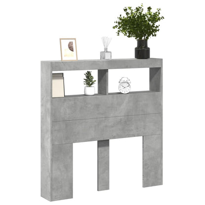 Headboard Cabinet with LED Concrete Grey 100x17x102 cm