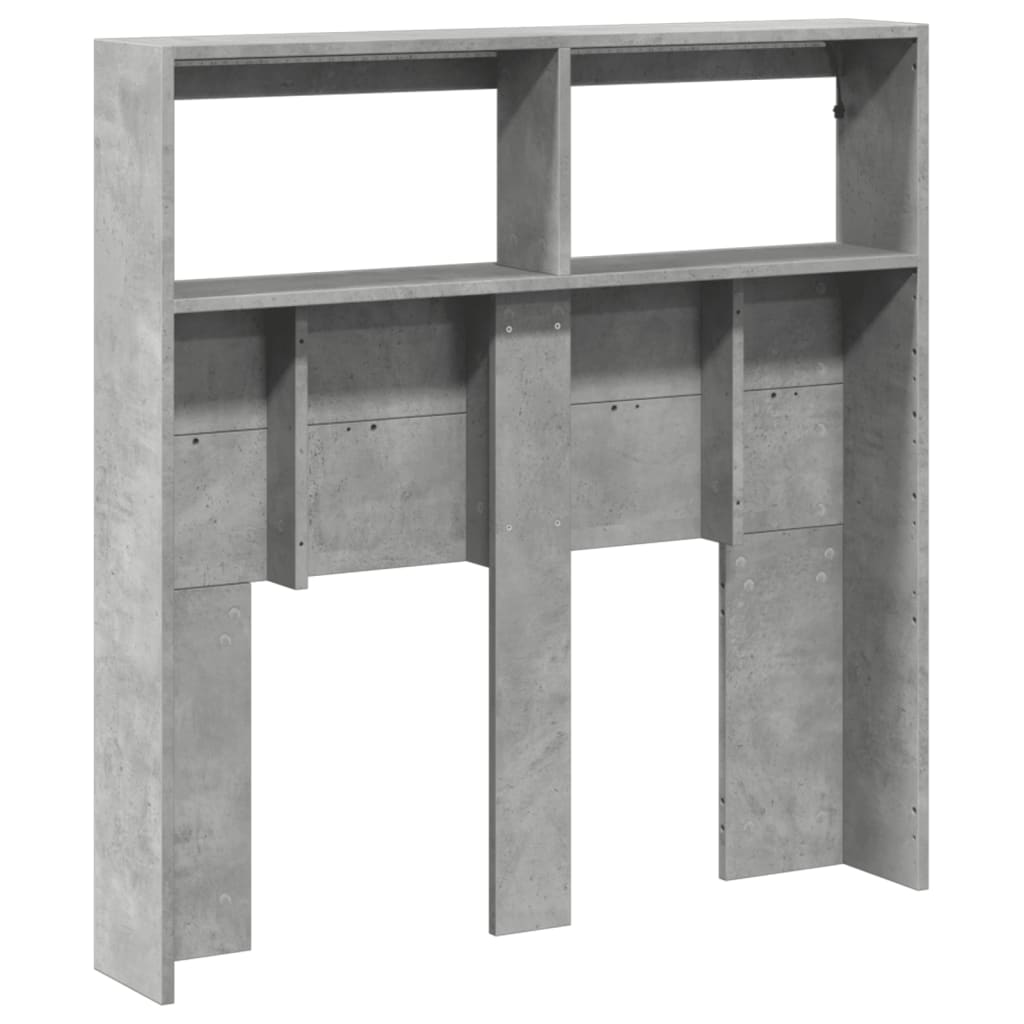 Headboard Cabinet with LED Concrete Grey 100x17x102 cm