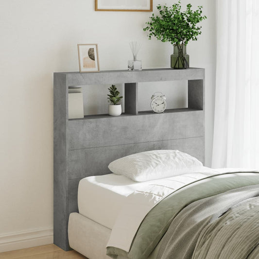 Headboard Cabinet with LED Concrete Grey 100x17x102 cm