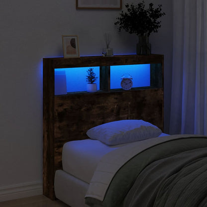 Headboard Cabinet with LED Smoked Oak 100x17x102 cm