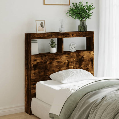 Headboard Cabinet with LED Smoked Oak 100x17x102 cm