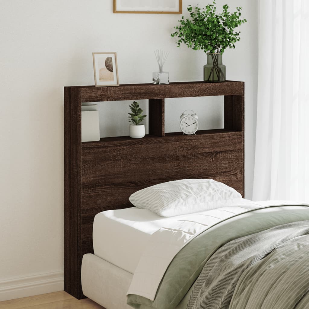 Headboard Cabinet with LED Brown Oak 100x17x102 cm