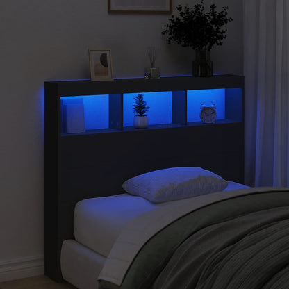 Headboard Cabinet with LED Black 120x17x102 cm