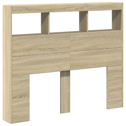 Headboard Cabinet with LED Sonoma Oak 120x17x102 cm