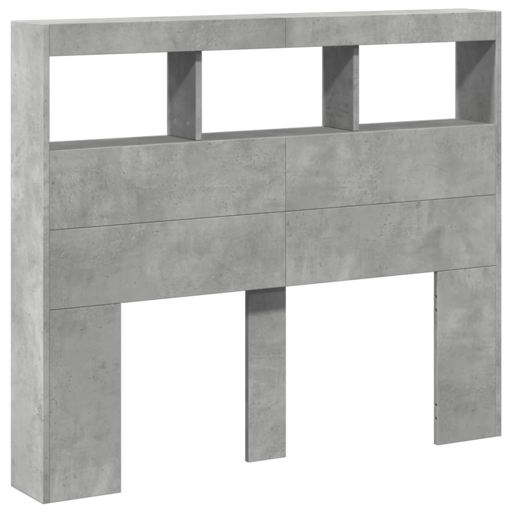 Headboard Cabinet with LED Concrete Grey 120x17x102 cm