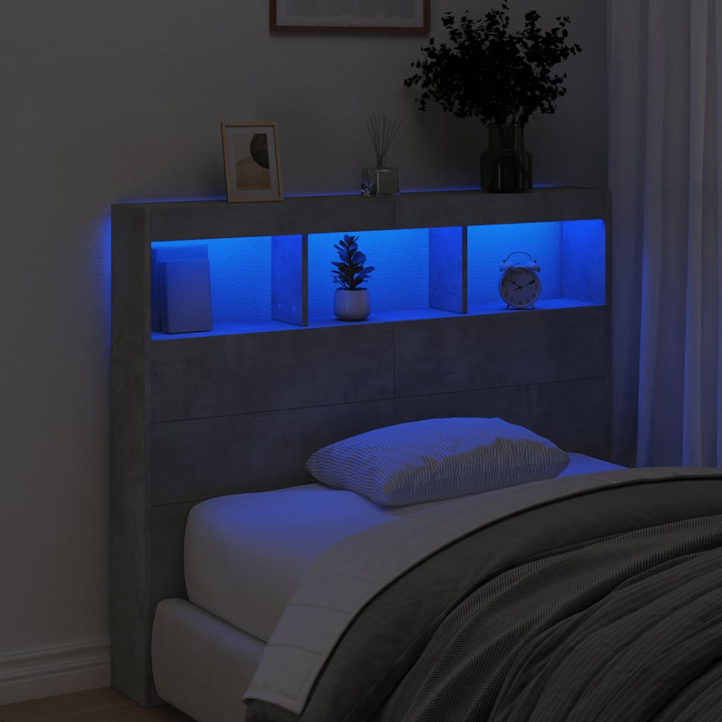 Headboard Cabinet with LED Concrete Grey 120x17x102 cm