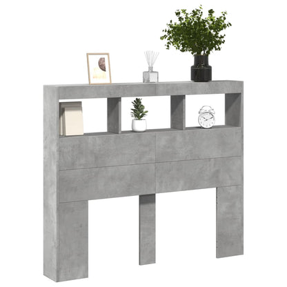 Headboard Cabinet with LED Concrete Grey 120x17x102 cm