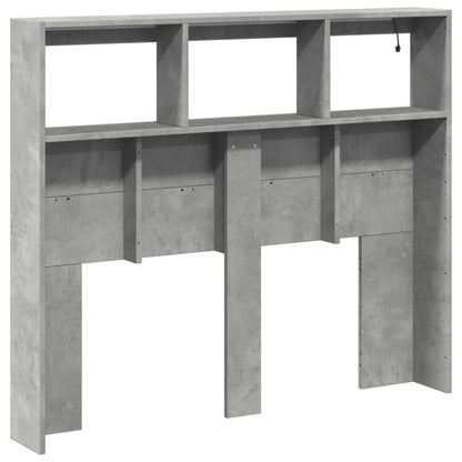 Headboard Cabinet with LED Concrete Grey 120x17x102 cm