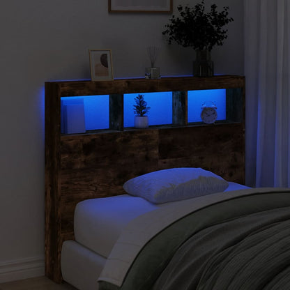 Headboard Cabinet with LED Smoked Oak 120x17x102 cm