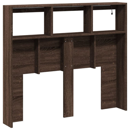 Headboard Cabinet with LED Brown Oak 120x17x102 cm