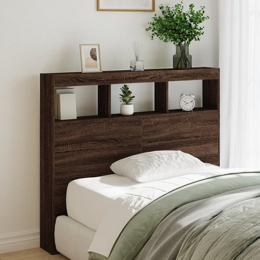 Headboard Cabinet with LED Brown Oak 120x17x102 cm