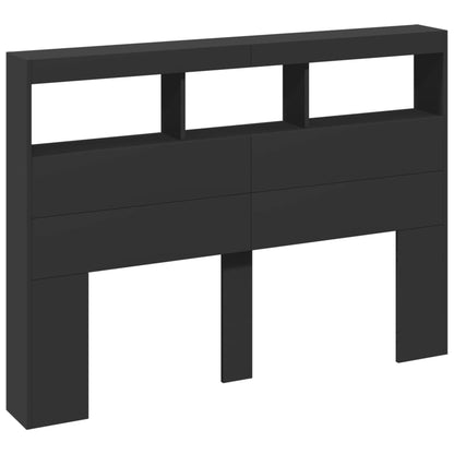 Headboard Cabinet with LED Black 140x17x102 cm