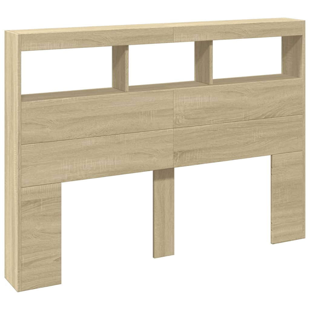 Headboard Cabinet with LED Sonoma Oak 140x17x102 cm