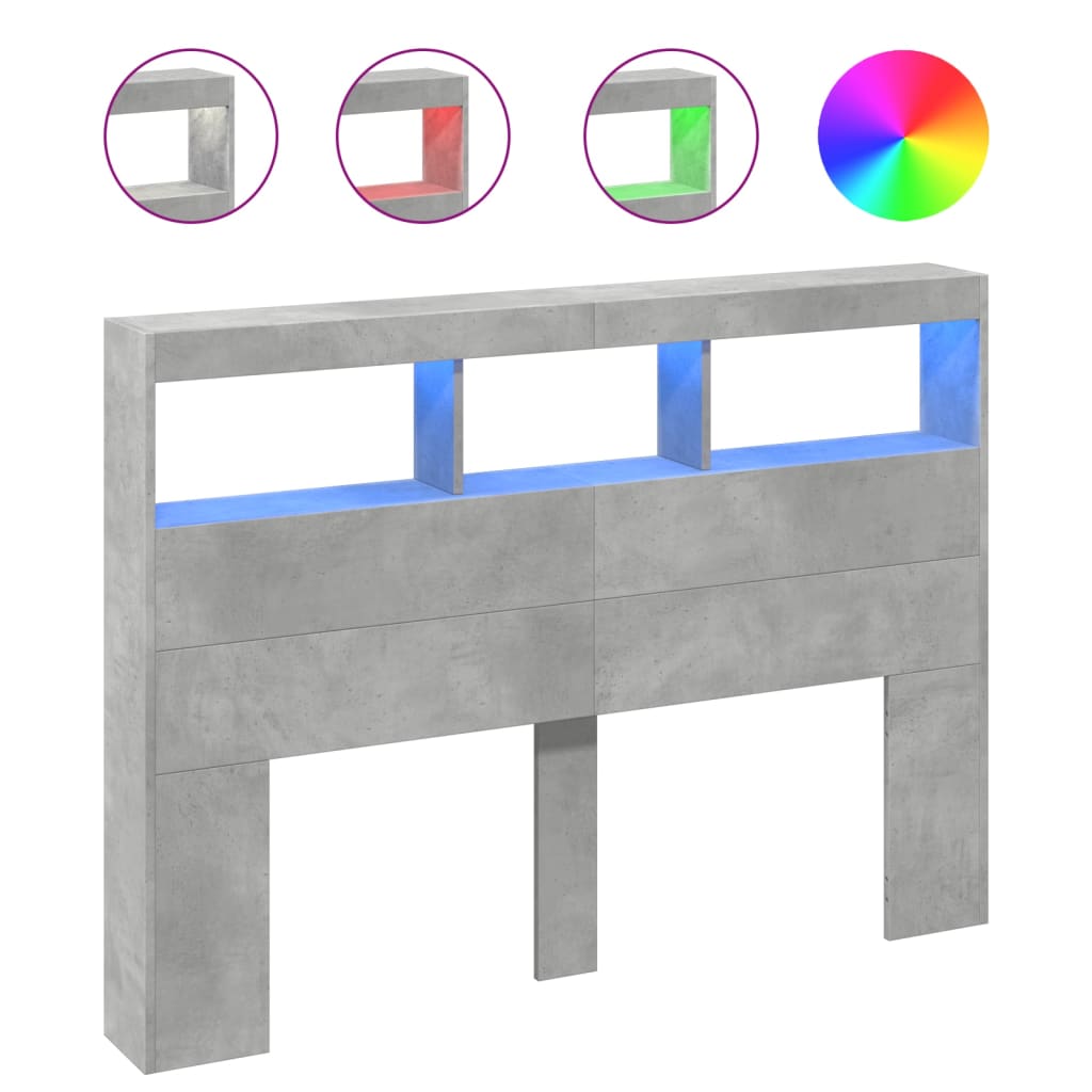 Headboard Cabinet with LED Concrete Grey 140x17x102 cm