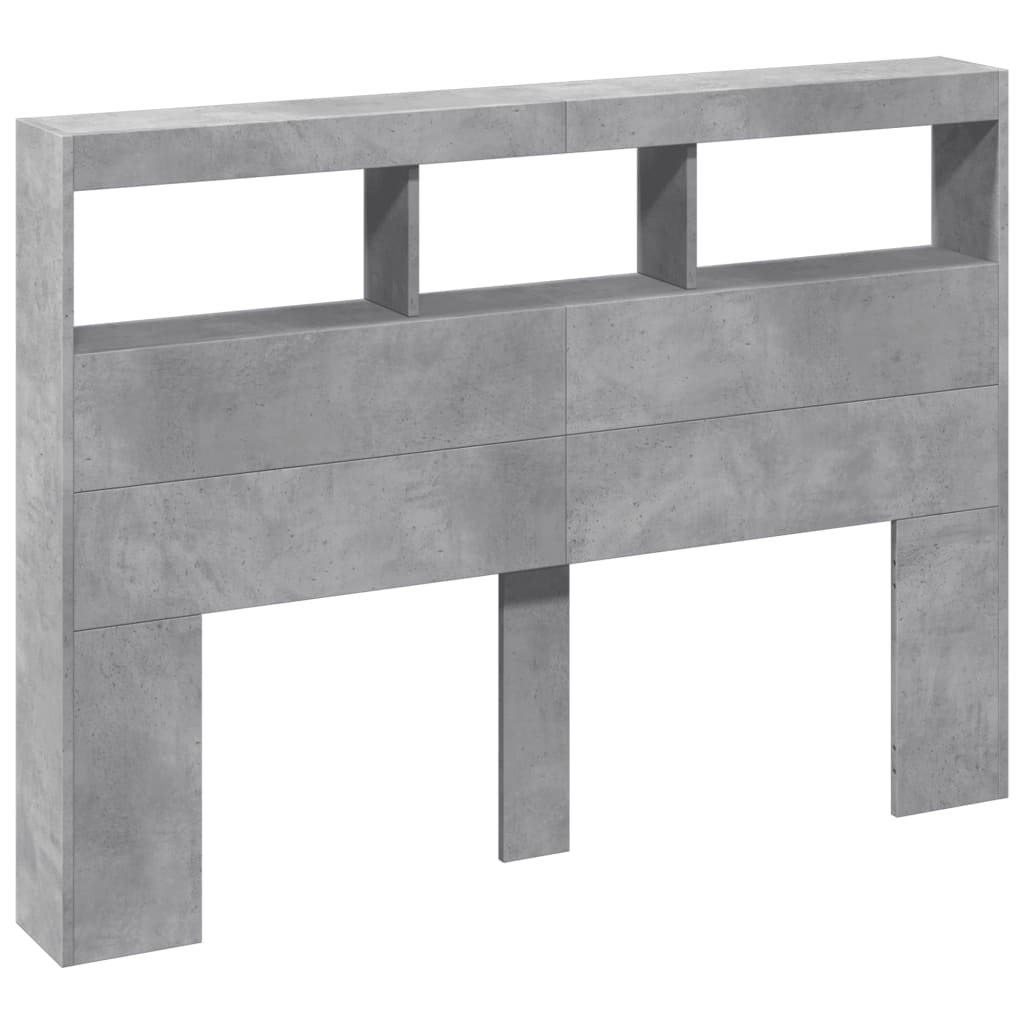 Headboard Cabinet with LED Concrete Grey 140x17x102 cm