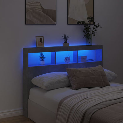 Headboard Cabinet with LED Concrete Grey 140x17x102 cm