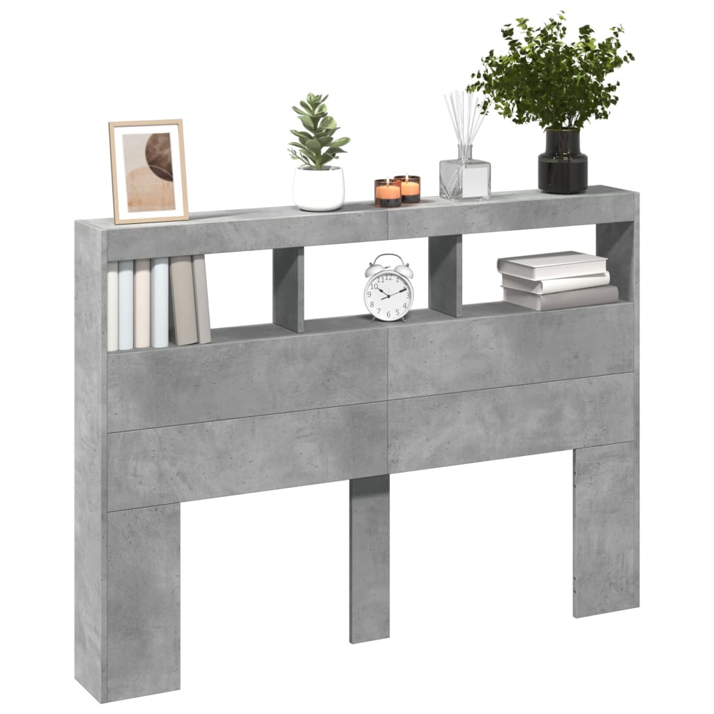 Headboard Cabinet with LED Concrete Grey 140x17x102 cm