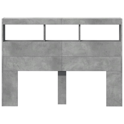 Headboard Cabinet with LED Concrete Grey 140x17x102 cm