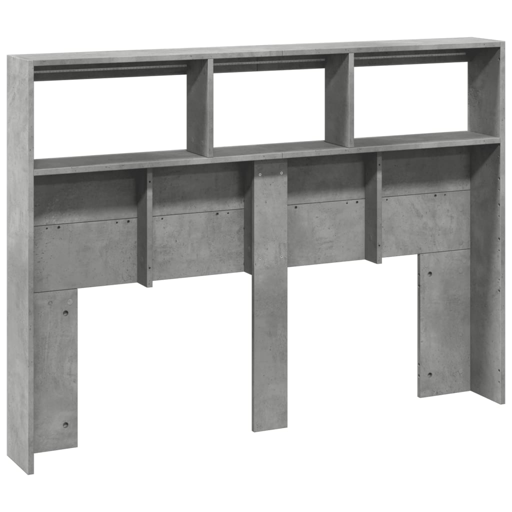 Headboard Cabinet with LED Concrete Grey 140x17x102 cm