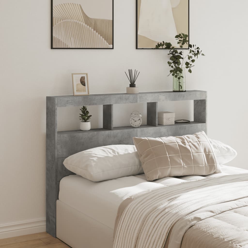 Headboard Cabinet with LED Concrete Grey 140x17x102 cm