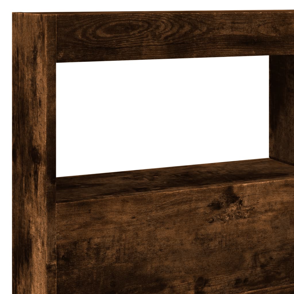 Headboard Cabinet with LED Smoked Oak 140x17x102 cm