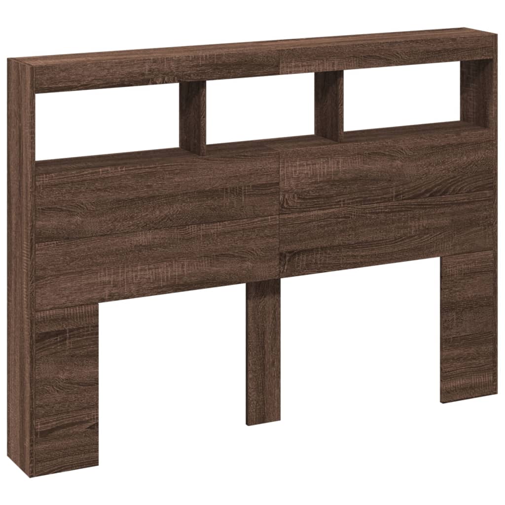 Headboard Cabinet with LED Brown Oak 140x17x102 cm