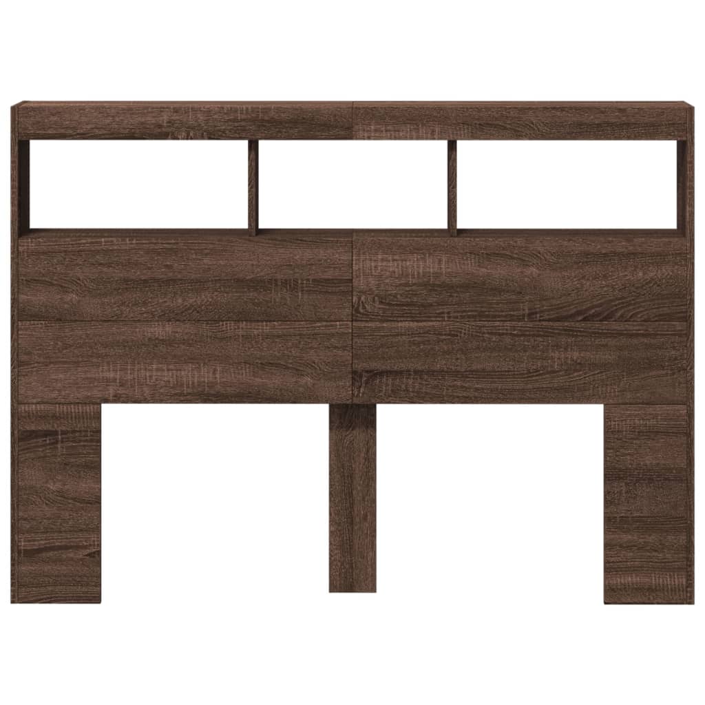 Headboard Cabinet with LED Brown Oak 140x17x102 cm