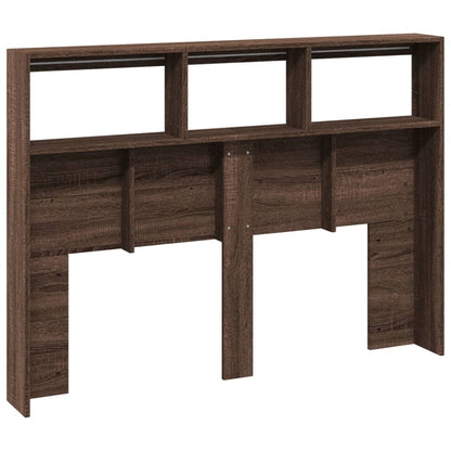 Headboard Cabinet with LED Brown Oak 140x17x102 cm