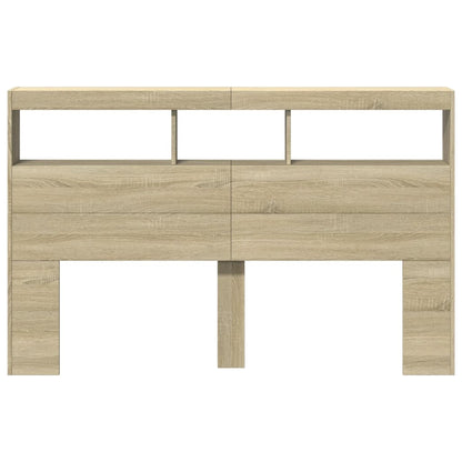 Headboard Cabinet with LED Sonoma Oak 160x17x102 cm