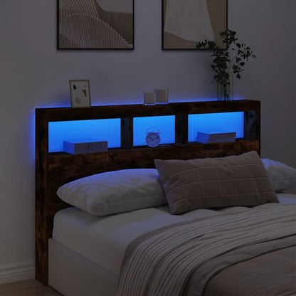 Headboard Cabinet with LED Smoked Oak 160x17x102 cm