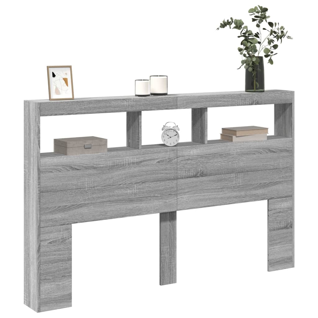 Headboard Cabinet with LED Grey Sonoma 160x17x102 cm