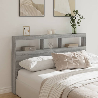 Headboard Cabinet with LED Grey Sonoma 160x17x102 cm