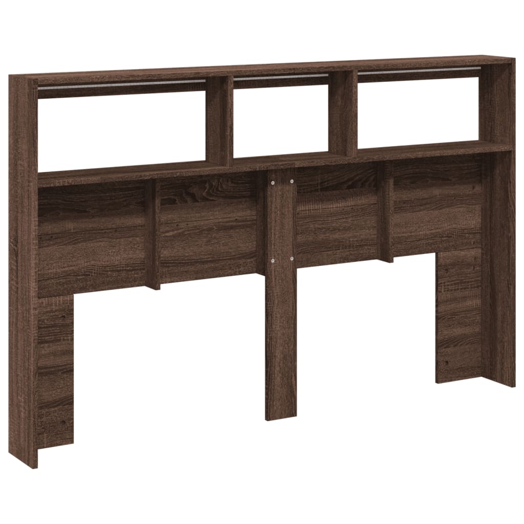 Headboard Cabinet with LED Brown Oak 160x17x102 cm