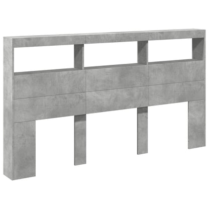 Headboard Cabinet with LED Concrete Grey 180x17x102 cm