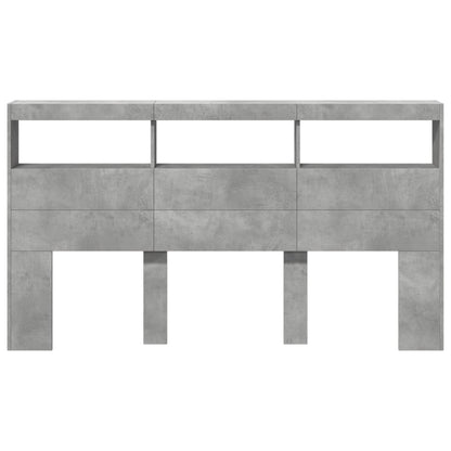 Headboard Cabinet with LED Concrete Grey 180x17x102 cm