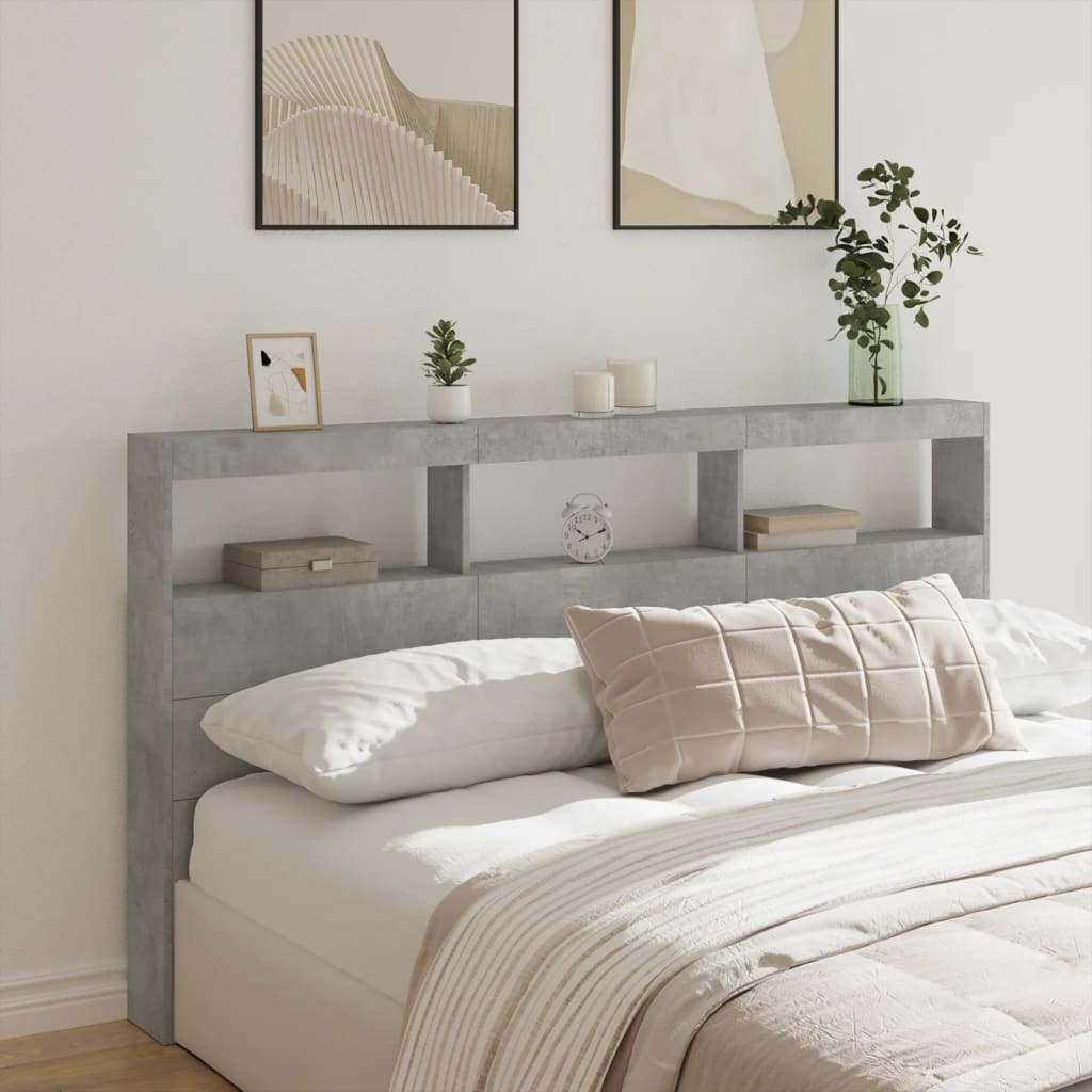 Headboard Cabinet with LED Concrete Grey 180x17x102 cm