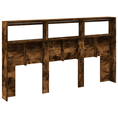 Headboard Cabinet with LED Smoked Oak 180x17x102 cm