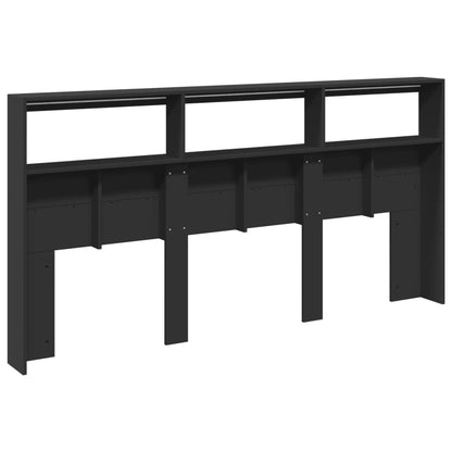 Headboard Cabinet with LED Black 200x17x102 cm