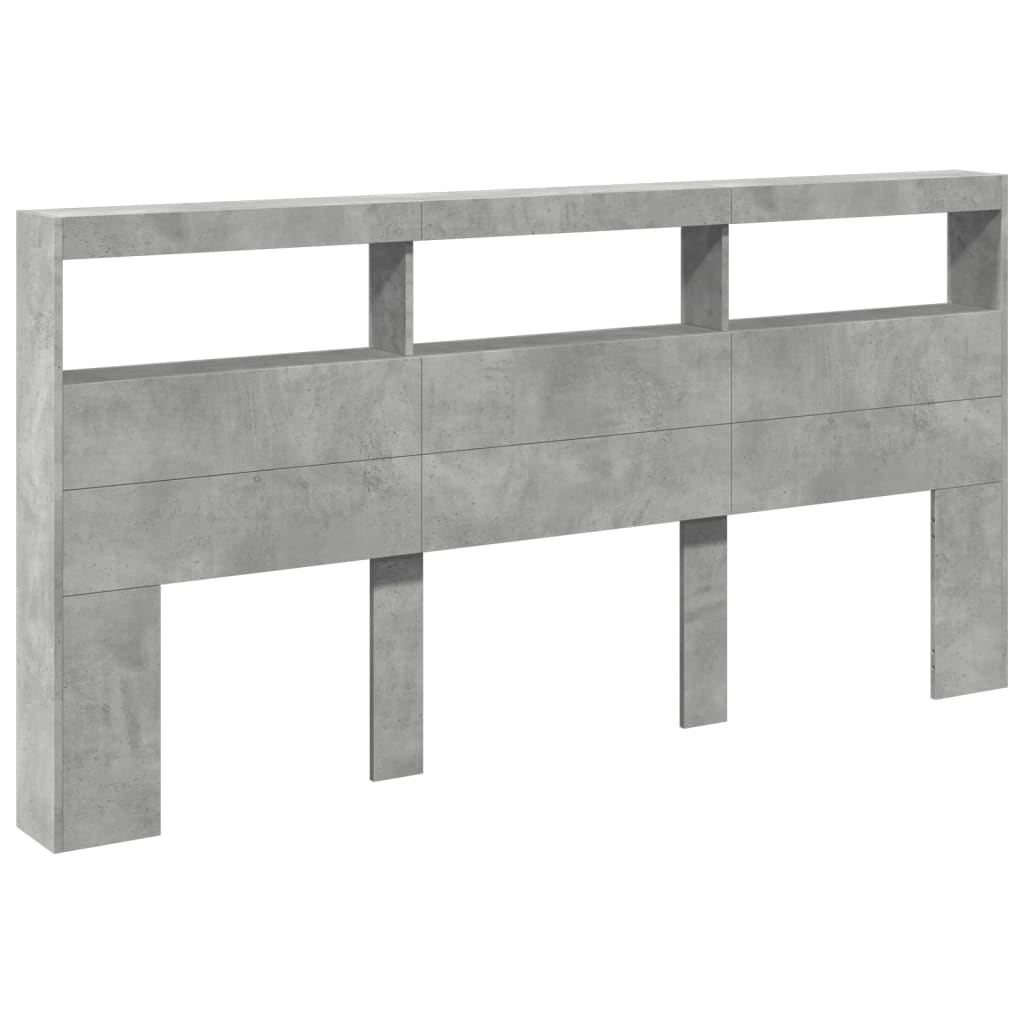 Headboard Cabinet with LED Concrete Grey 200x17x102 cm