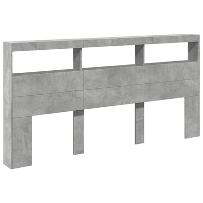 Headboard Cabinet with LED Concrete Grey 200x17x102 cm