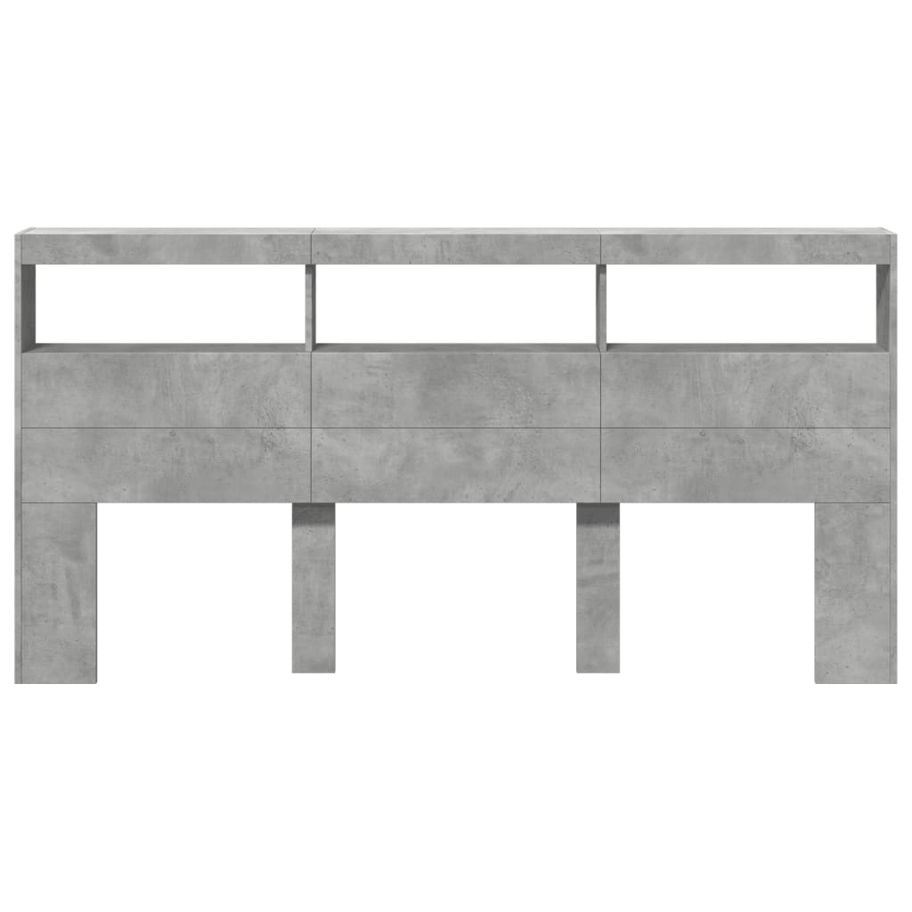 Headboard Cabinet with LED Concrete Grey 200x17x102 cm