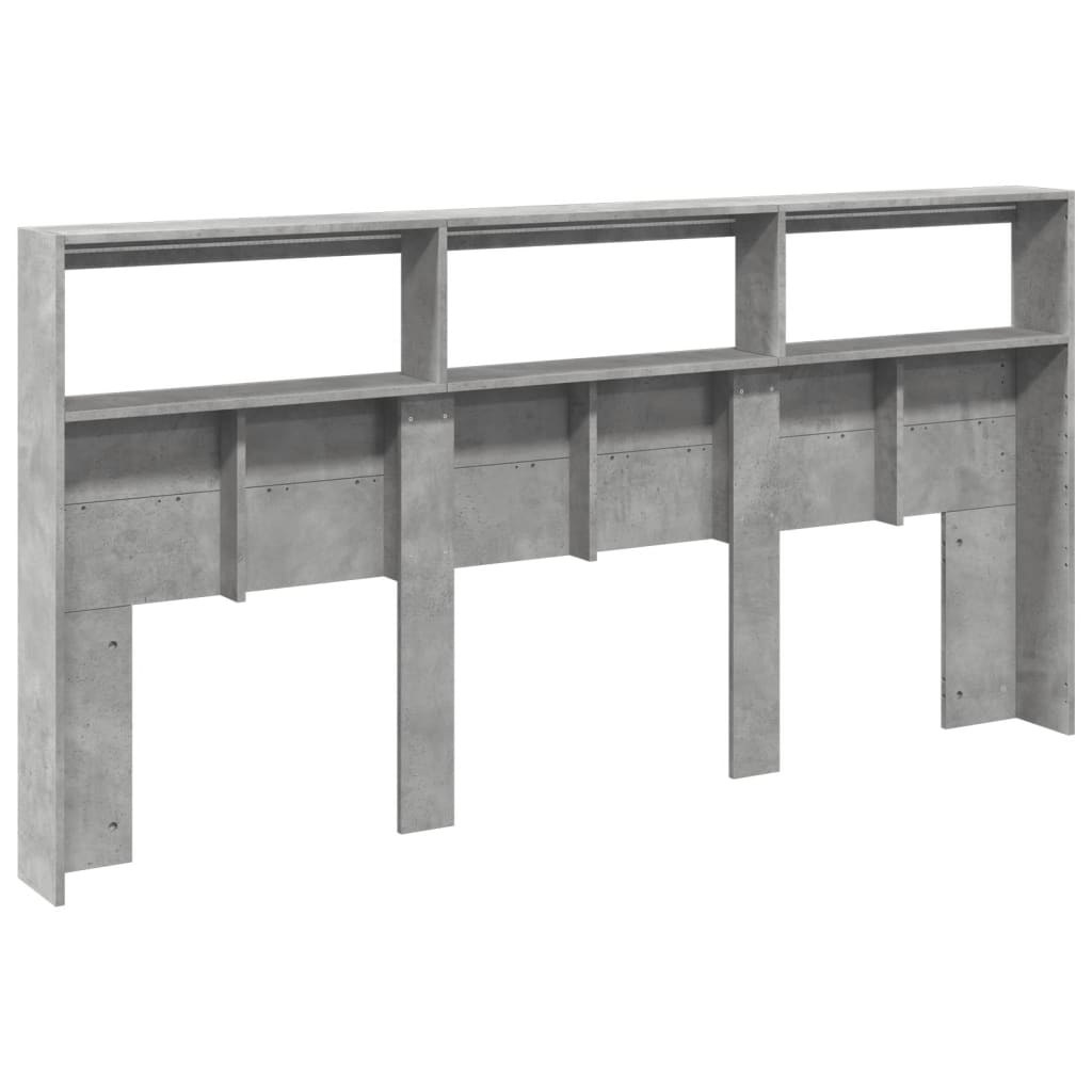 Headboard Cabinet with LED Concrete Grey 200x17x102 cm