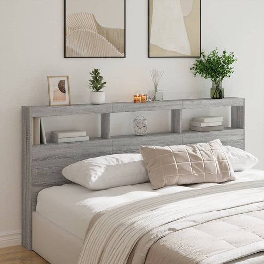 Headboard Cabinet with LED Grey Sonoma 200x17x102 cm