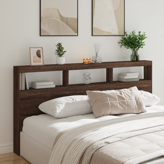 Headboard Cabinet with LED Brown Oak 200x17x102 cm