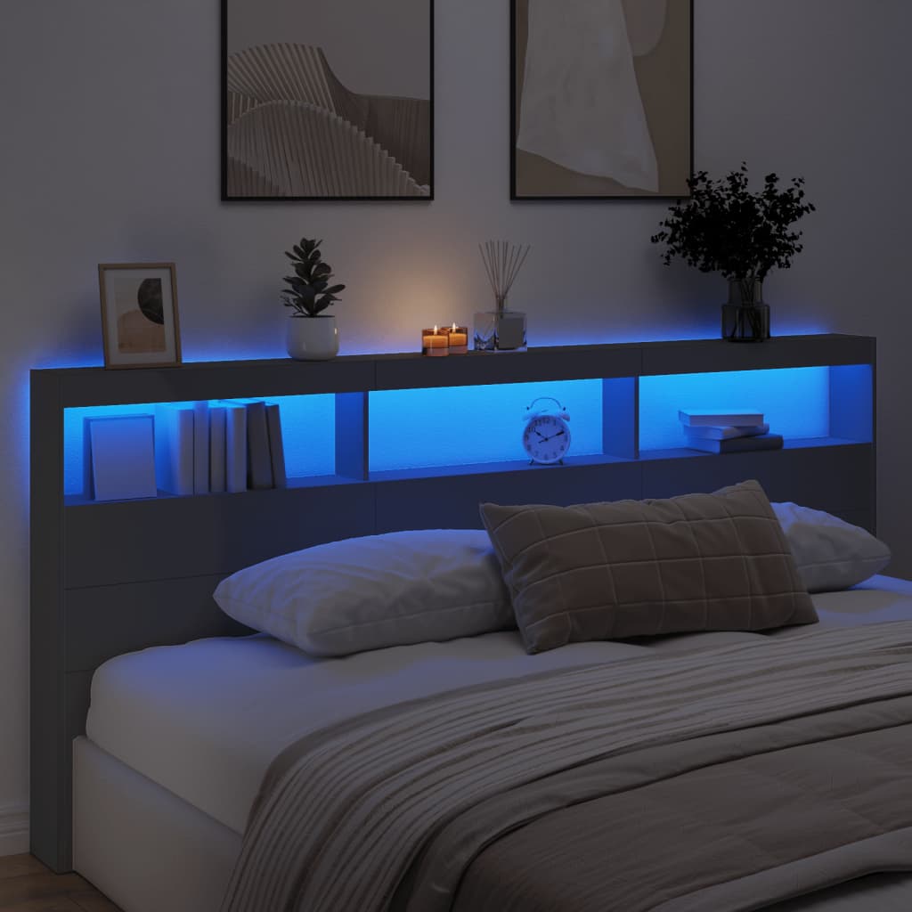 Headboard Cabinet with LED Black 220x17x102 cm