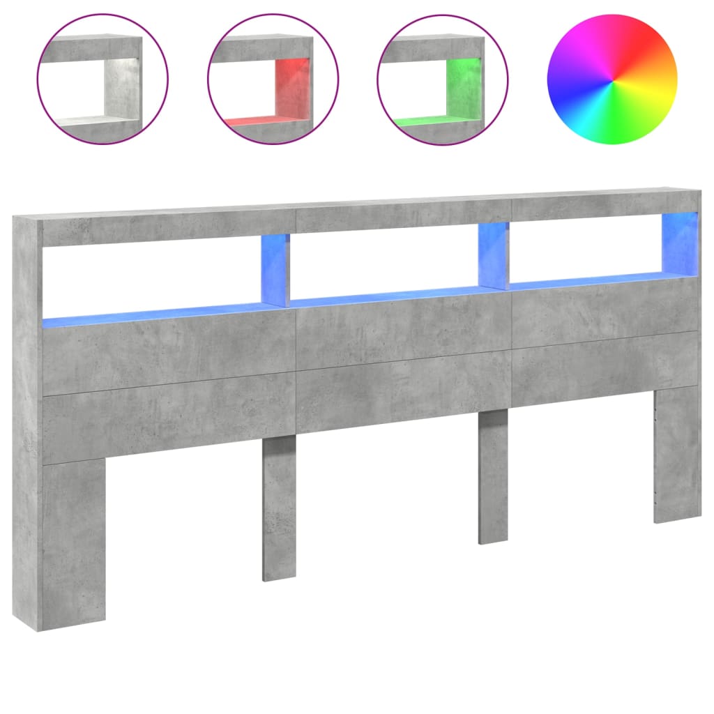 Headboard Cabinet with LED Concrete Grey 220x17x102 cm