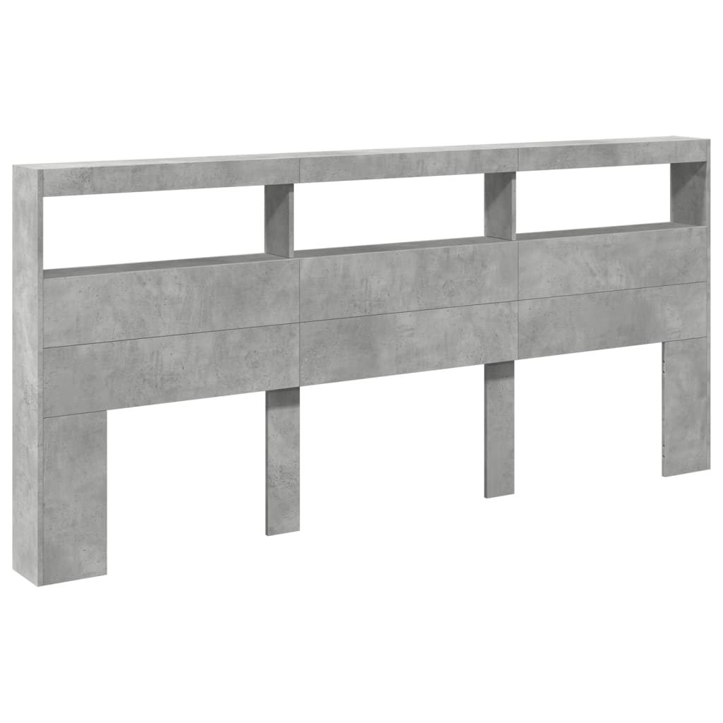 Headboard Cabinet with LED Concrete Grey 220x17x102 cm