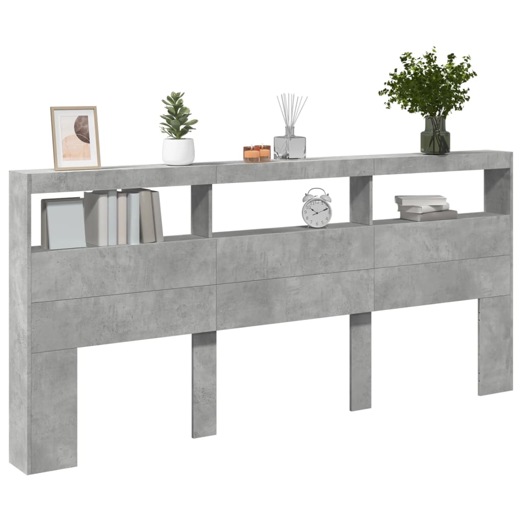 Headboard Cabinet with LED Concrete Grey 220x17x102 cm