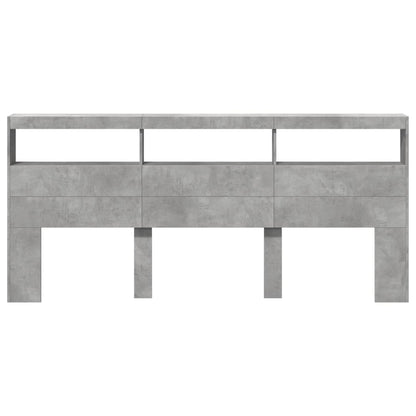 Headboard Cabinet with LED Concrete Grey 220x17x102 cm